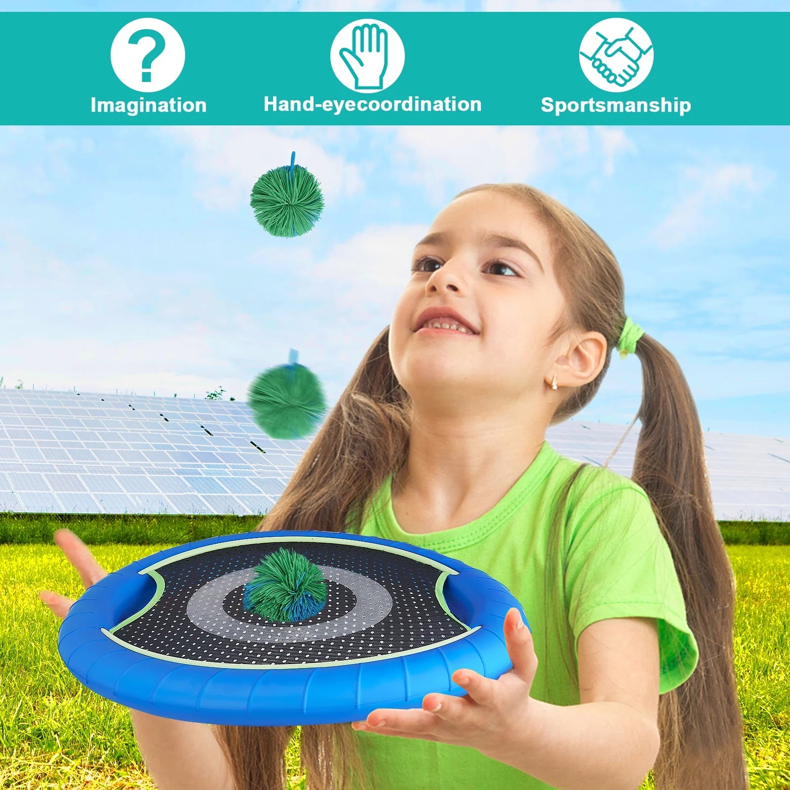 Trampoline Paddles for 4 Players, Bouncy Disc Paddle Ball Game Frisbee Set Q40243