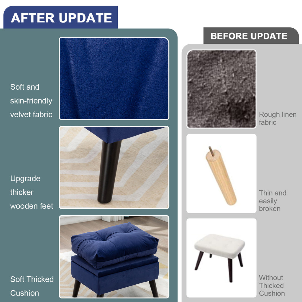 Blue Velvet Accent Recliner Chair with Ottoman with Storage Y8941
