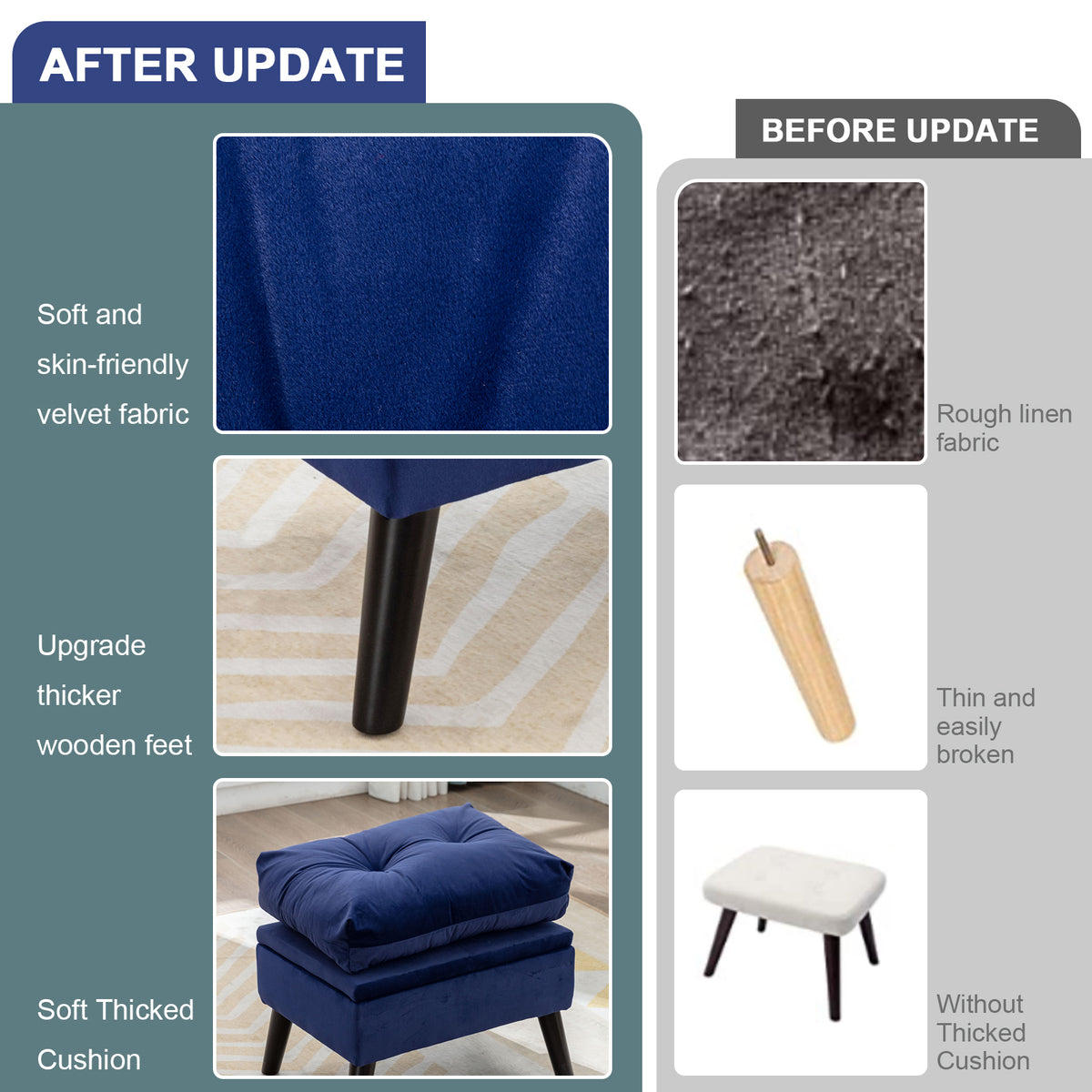 Blue Velvet Accent Recliner Chair with Ottoman with Storage Y8941
