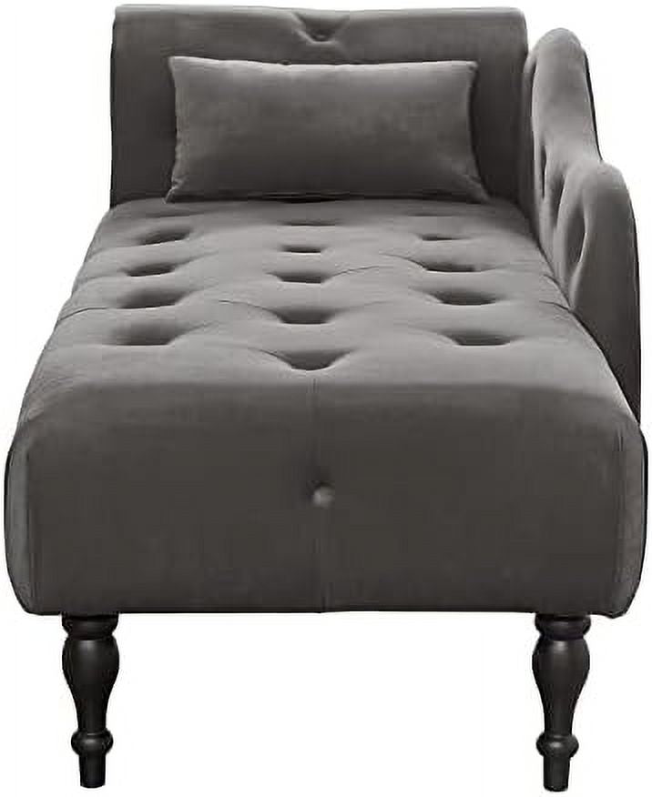 Grey Velvet Tufted Chaise Lounge Chair with Pillow O26680
