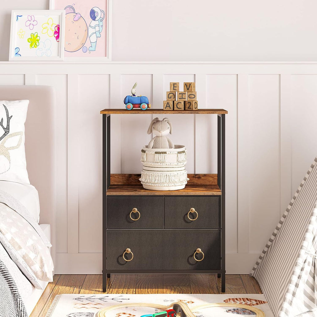 3 Drawer Steel Frame Storage Tower with Open Shelve N64986