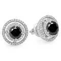 14K White Gold Round Black & White Diamond Halo Stud Earrings M6129