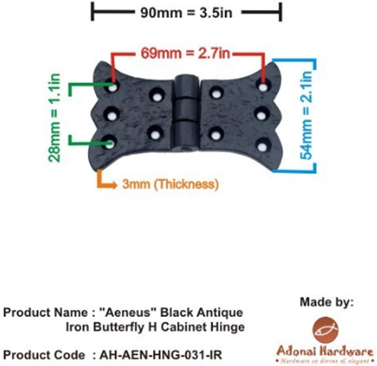 Antique Cast Iron Cabinet Butterfly Hinges (2 Pack, Green Patina) W59495