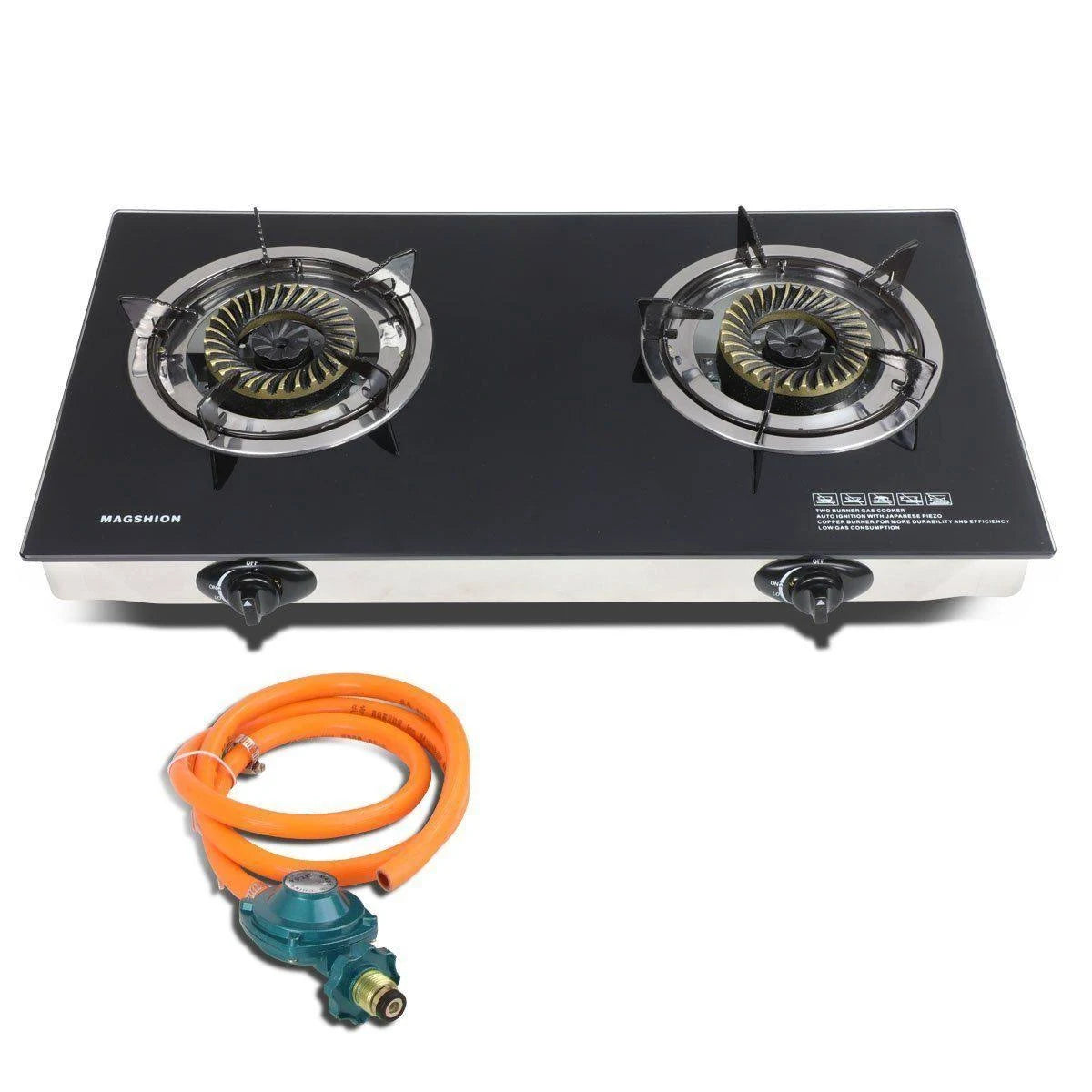Double Glass Top Portable Propane Gas Stove Burner with Hose & Regulator W2946