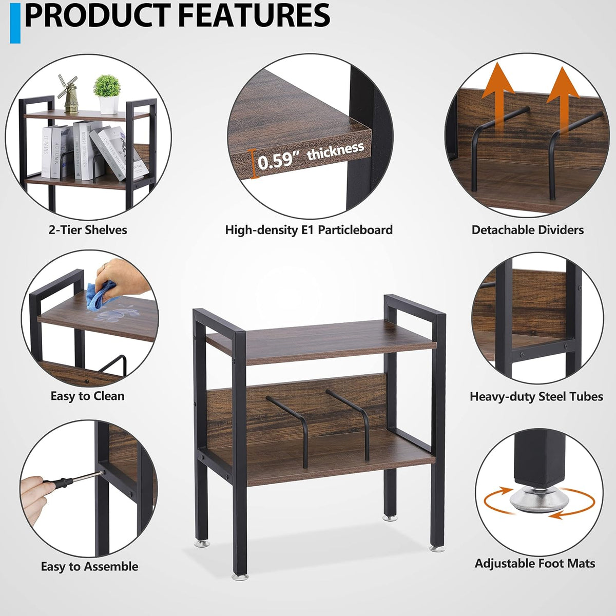 2-Tier Small Bookshelf with Metal Frame N740609