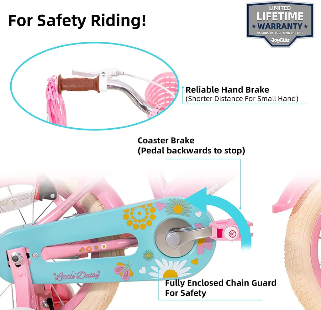 16 inch Kids Bike with Handbrake Training Wheels Basket Pink X100