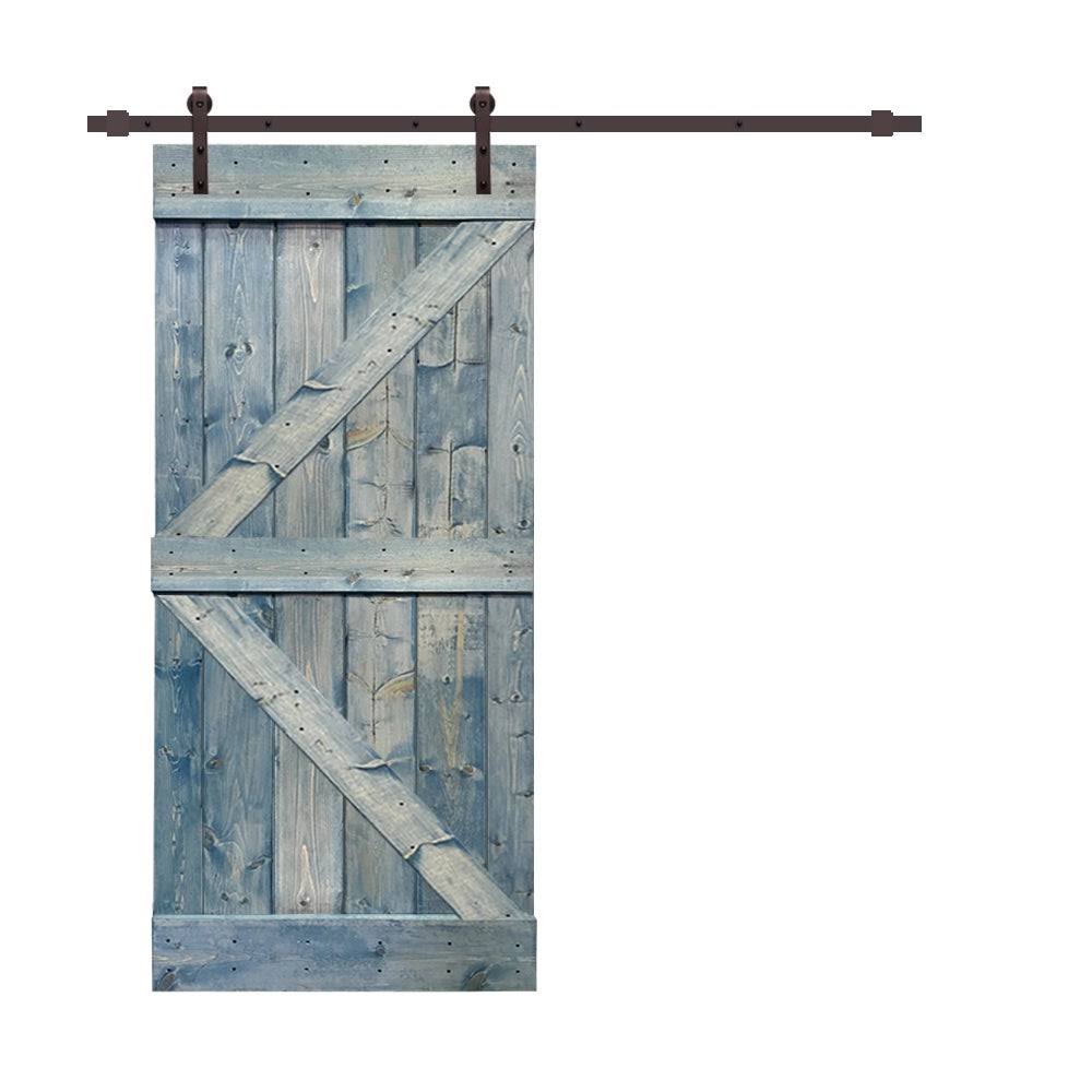 White Stained Wood Sliding Barn Door with Hardware Kit B27152