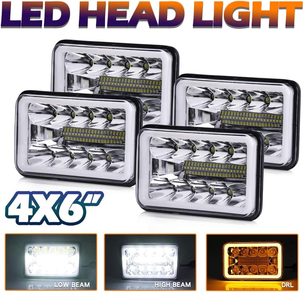 4x6 inch LED Headlights Blue Halo Dot Rectangular Replacement X84309
