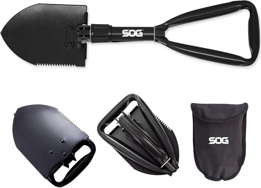 Black Folding Survival Shovel with Wood Saw Edge and Carry Case, Pack of 2 H2355