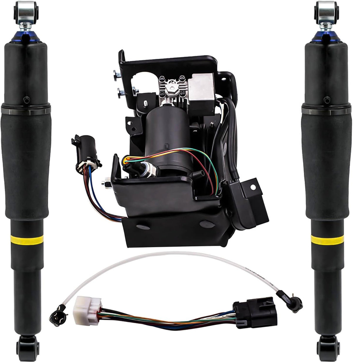 Pair Rear Air Shocks Suspension Strut + Air Compressor for Chevy Tahoe Suburban 1500 GMC Yukon Cadillac Escalade SUV 2000-2014 N84070
