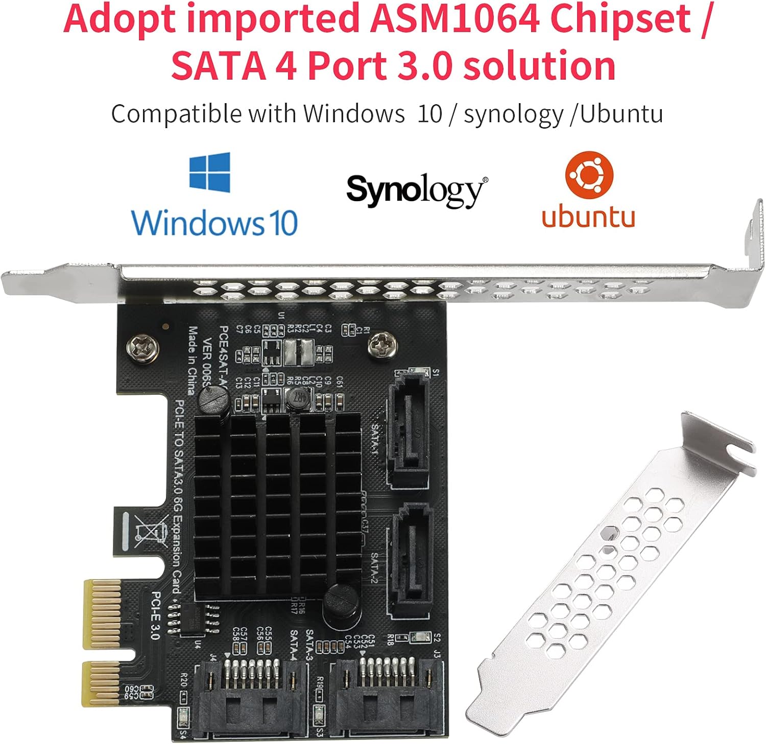 PCIe SATA Card 4 Ports, SATA III 6 Gbps Controller Expansion Card, Non-Raid, with Low Profile Bracket A82600