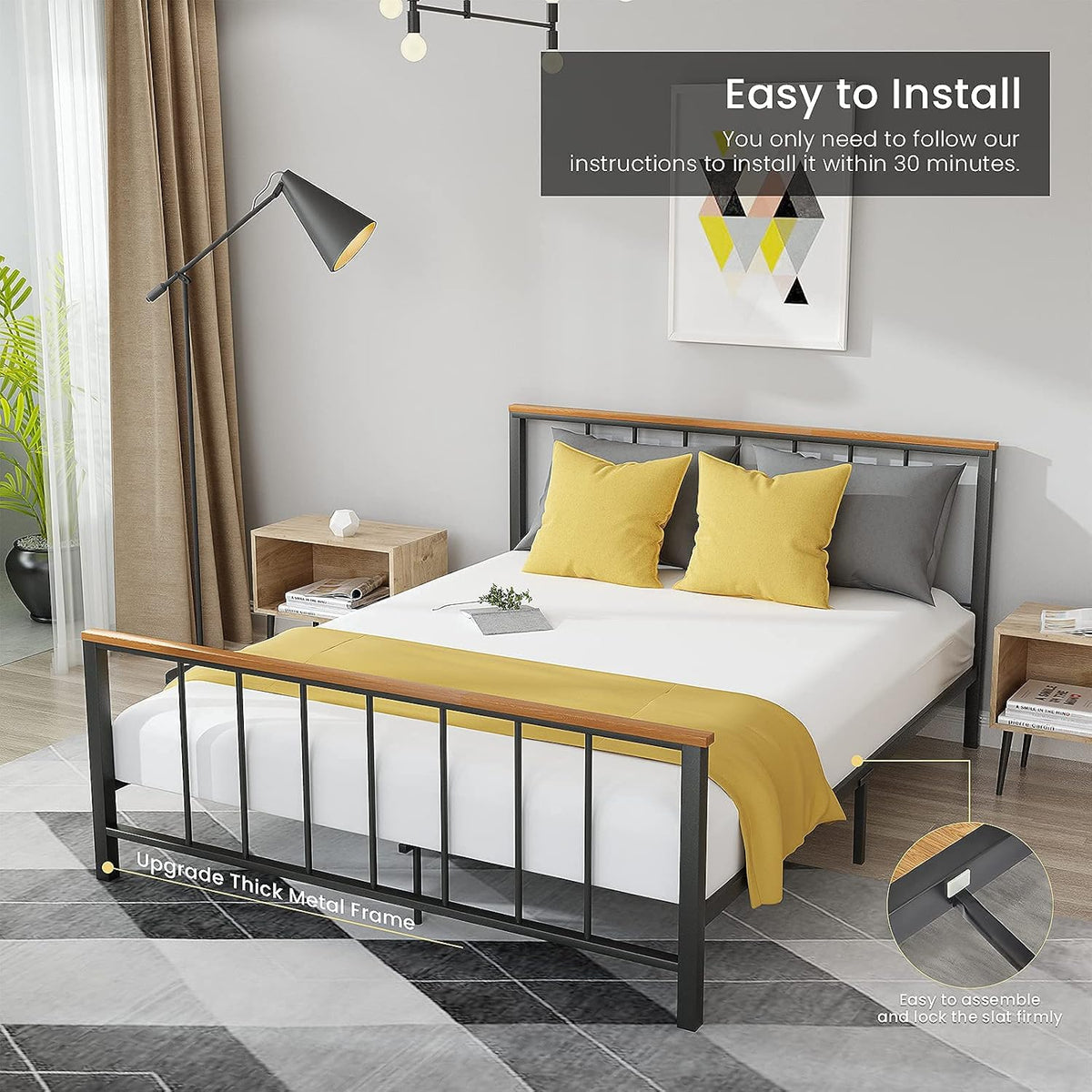 Full Metal Platform Bed Frame with Headboard and Footboard O49310
