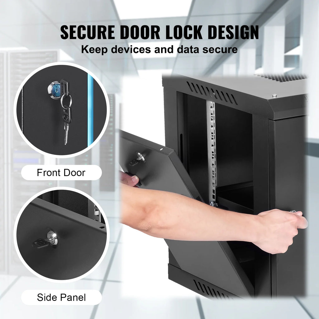 6U 13.8'' Wall Mount Network Server Rack Cabinet Enclosure with Door Lock, 2 Shelves T91865