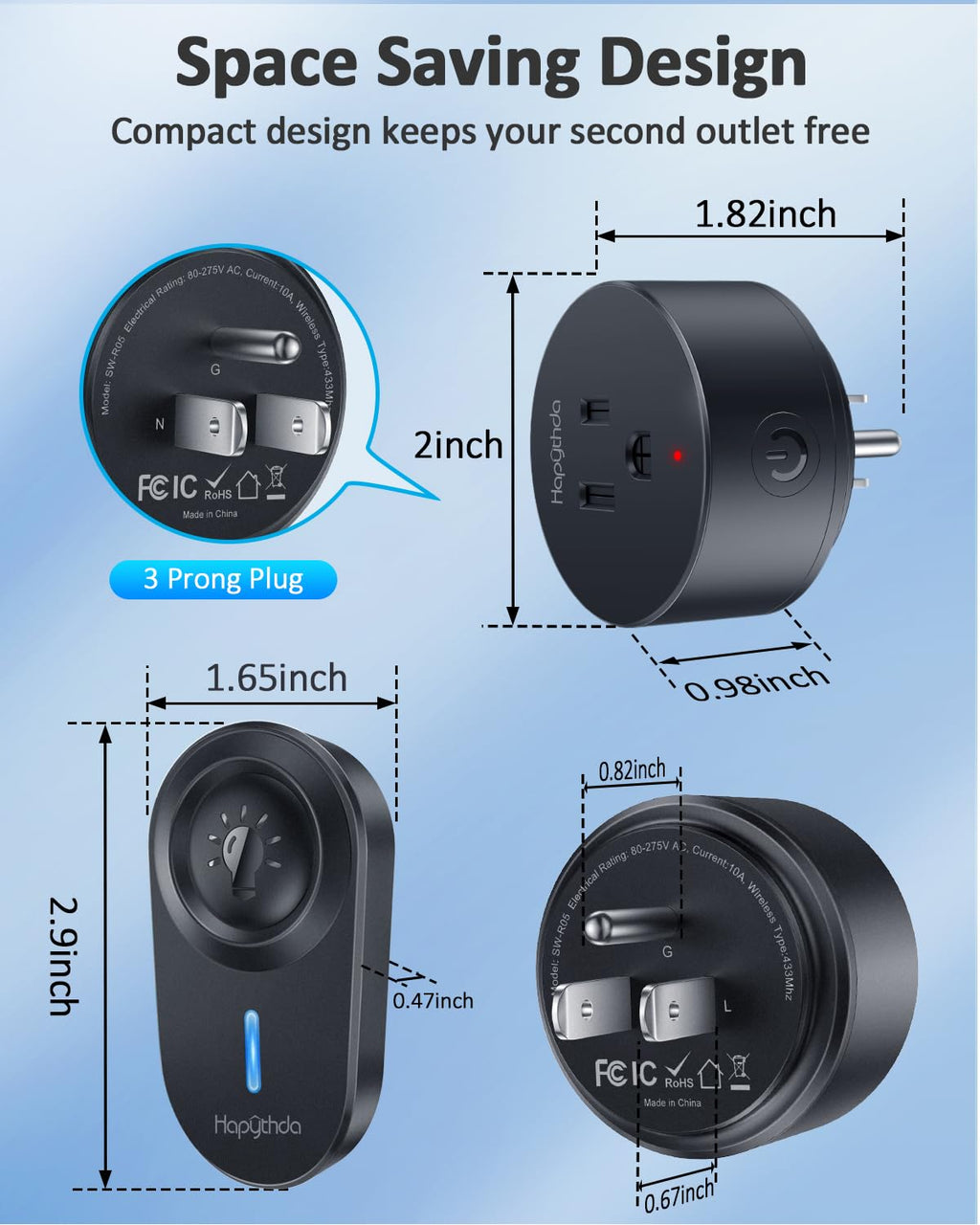 Black Wireless Remote Control Electrical Outlet Switch, 15A/1500W Q32758