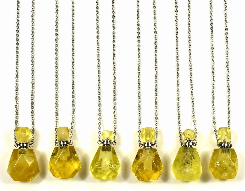 33Mm Golden Citrine Carved Bottle with Stainless Steel Chain A20498