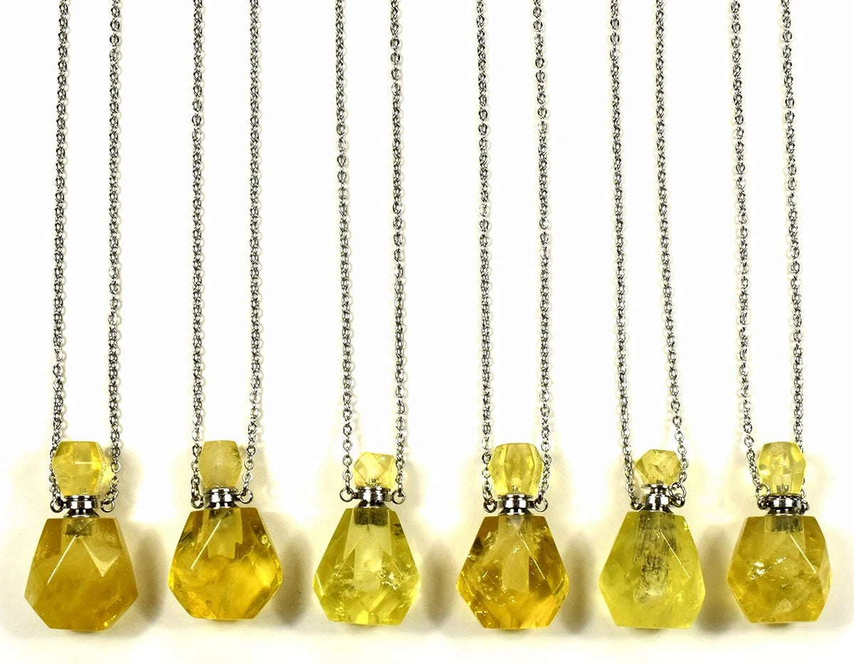 33Mm Golden Citrine Carved Bottle with Stainless Steel Chain A20498
