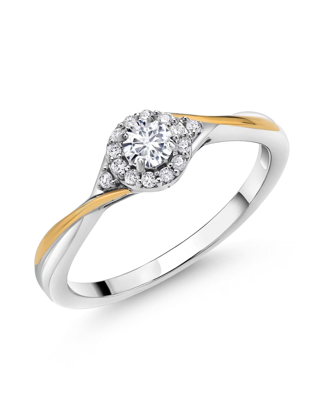 925 Sterling Silver 10k Yellow Gold White Lab Grown Diamond Halo Ring L75316