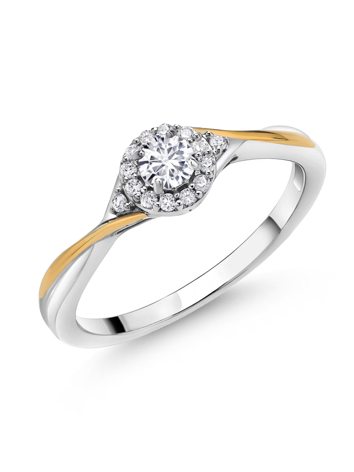 925 Sterling Silver 10k Yellow Gold White Lab Grown Diamond Halo Ring L75316