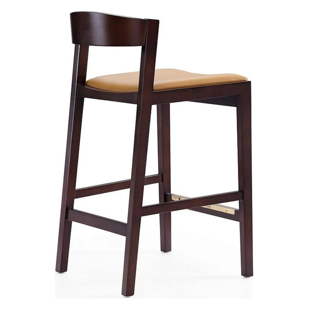Camel and Dark Walnut Beech Wood Counter Height Bar Stool (Set of 2) W98227