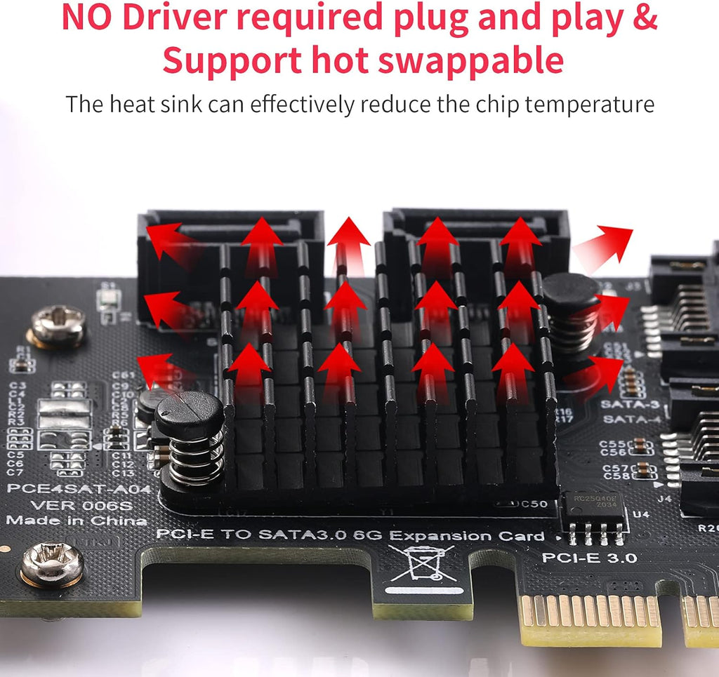 PCIe SATA Card 4 Ports, SATA III 6 Gbps Controller Expansion Card, Non-Raid, with Low Profile Bracket A82600