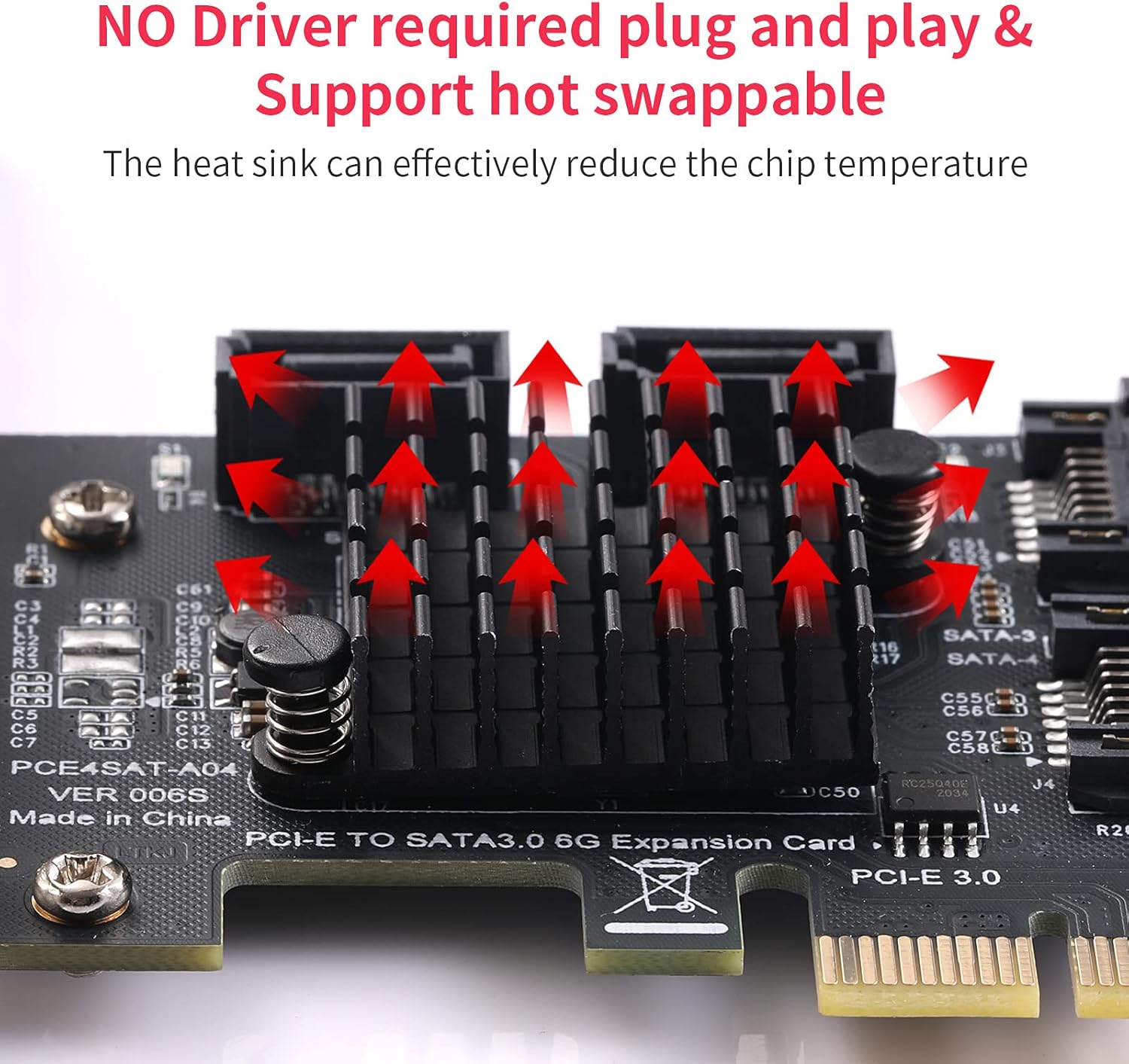 PCIe SATA Card 4 Ports, SATA III 6 Gbps Controller Expansion Card, Non-Raid, with Low Profile Bracket A82600