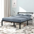Full Size Black Metal Platform Bed Frame with Headboard S3223