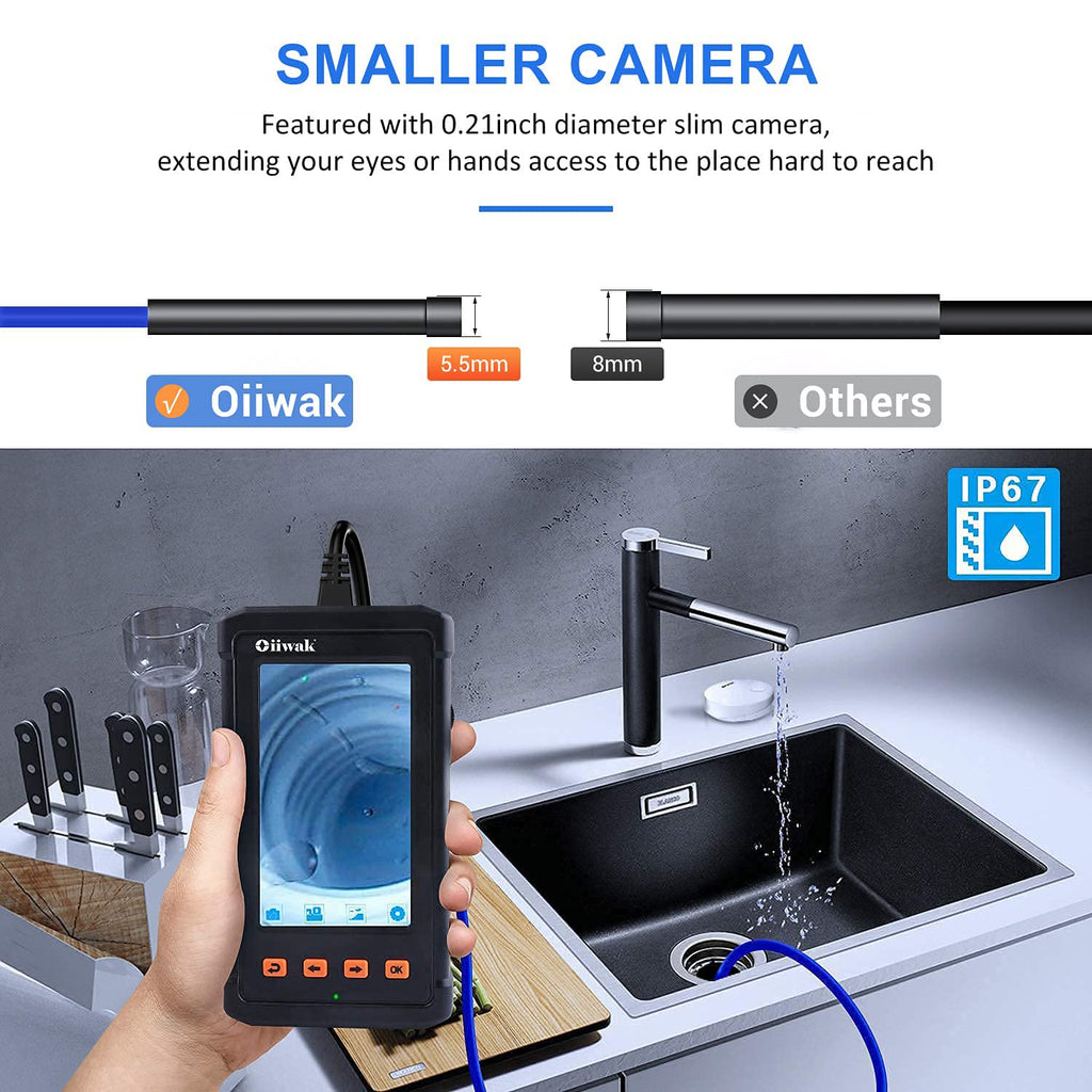 Industrial Endoscope Camera 5.5mm Waterproof 1080P HD 4.3 Screen with Light, 11.5FT Cable P4592