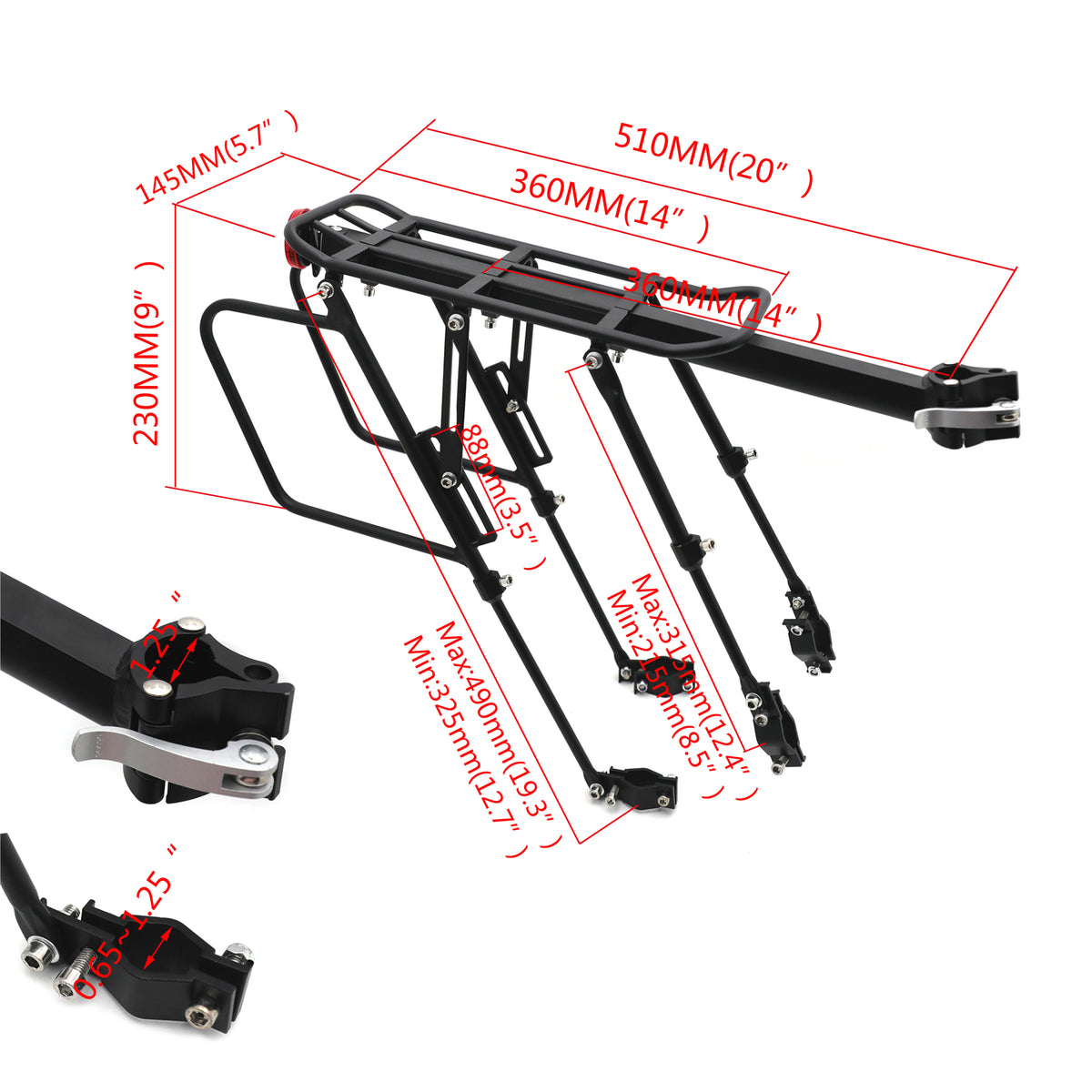 Mountain Bike Rear Rack Luggage Carrier with Light 45KG Z565