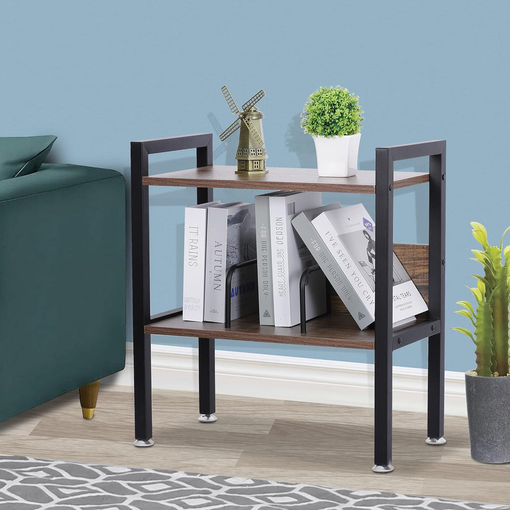 2-Tier Small Bookshelf with Metal Frame N740609