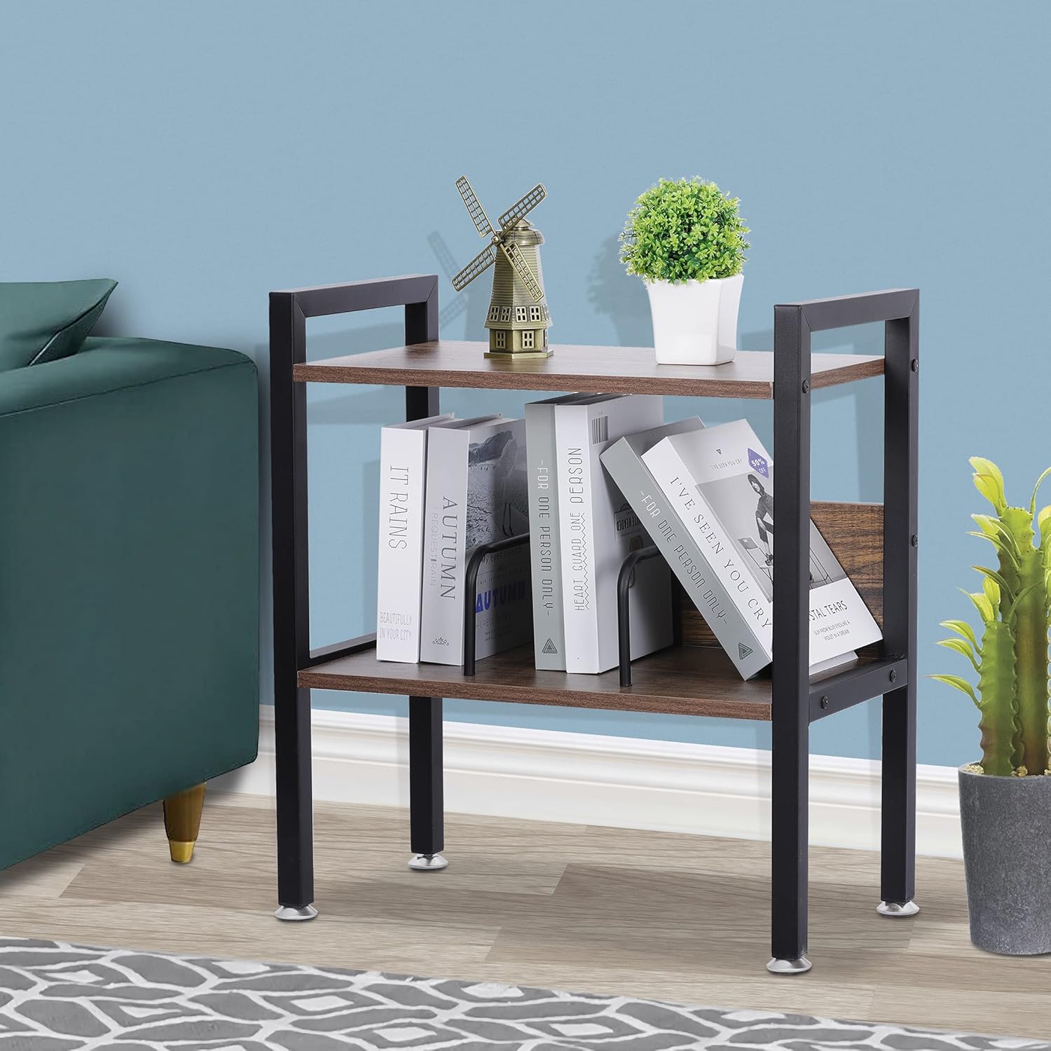 2-Tier Small Bookshelf with Metal Frame N740609