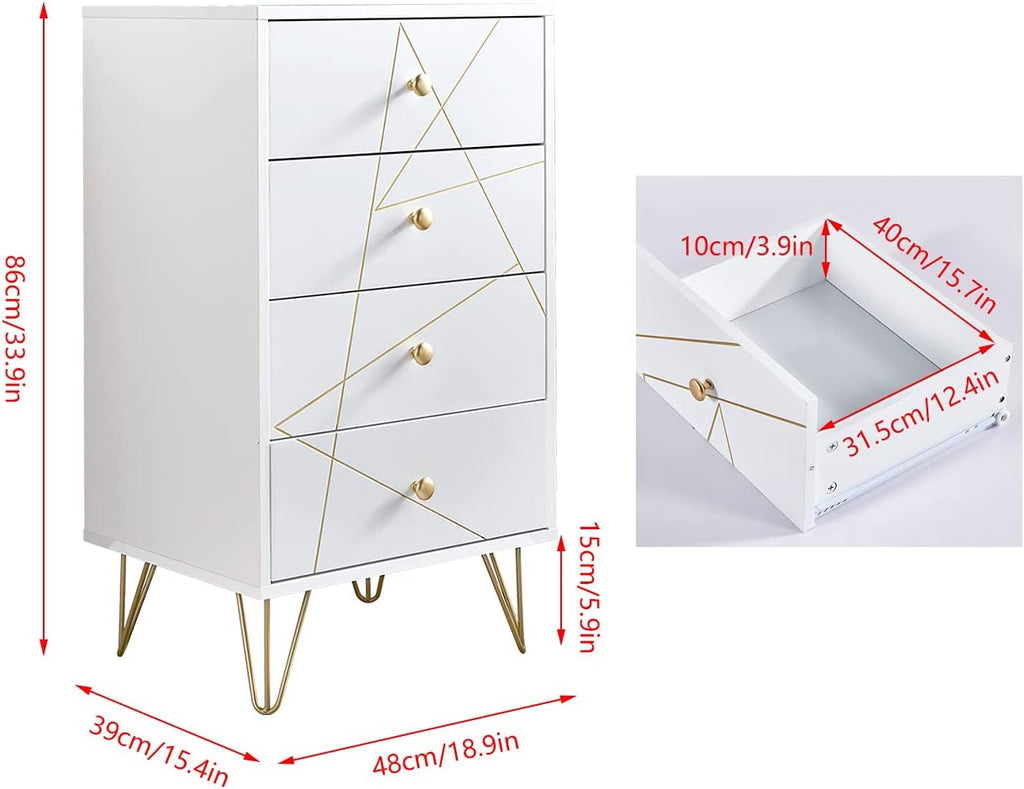 White Wood 4 Drawer Chest of Drawer C4355