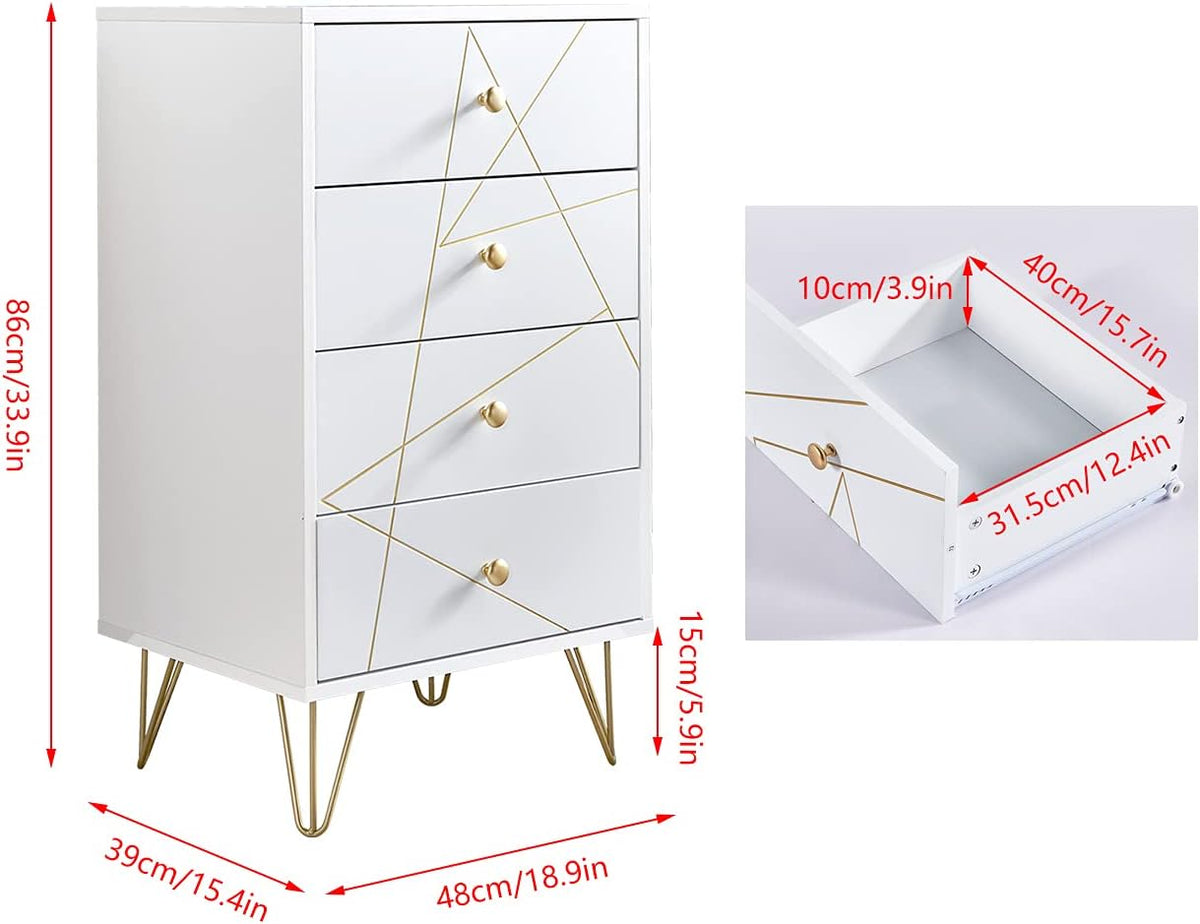 White Wood 4 Drawer Chest of Drawer C4355