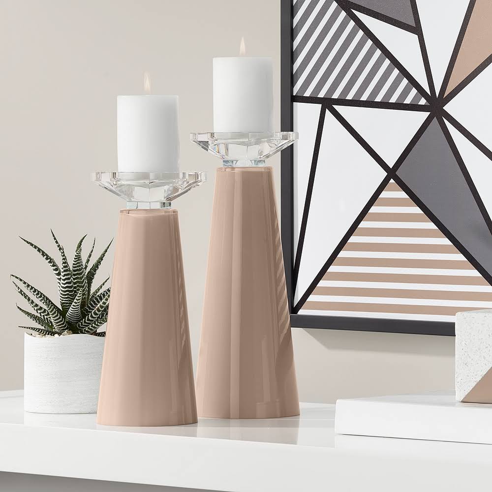 Brown Glass Pillar Candle Holders Set of 2 Z84218
