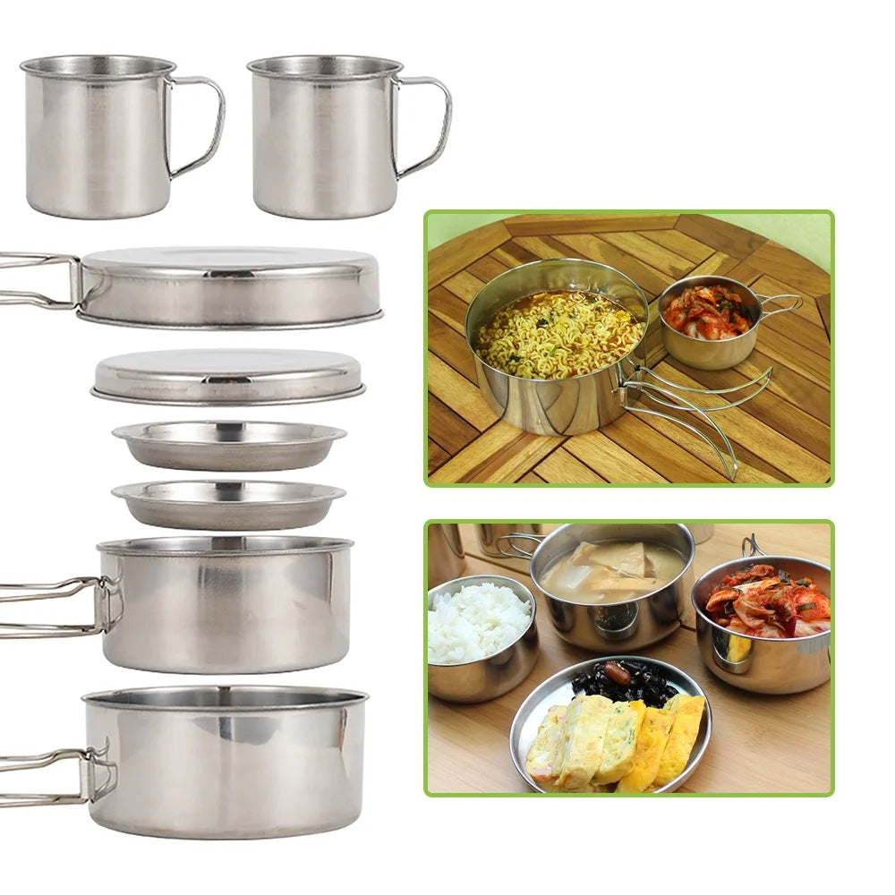 8PCS Stainless Steel Camping Cookware Mess Kit U614