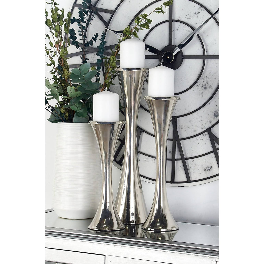Silver Tapered Aluminum Candle Holders Set of 3 P500