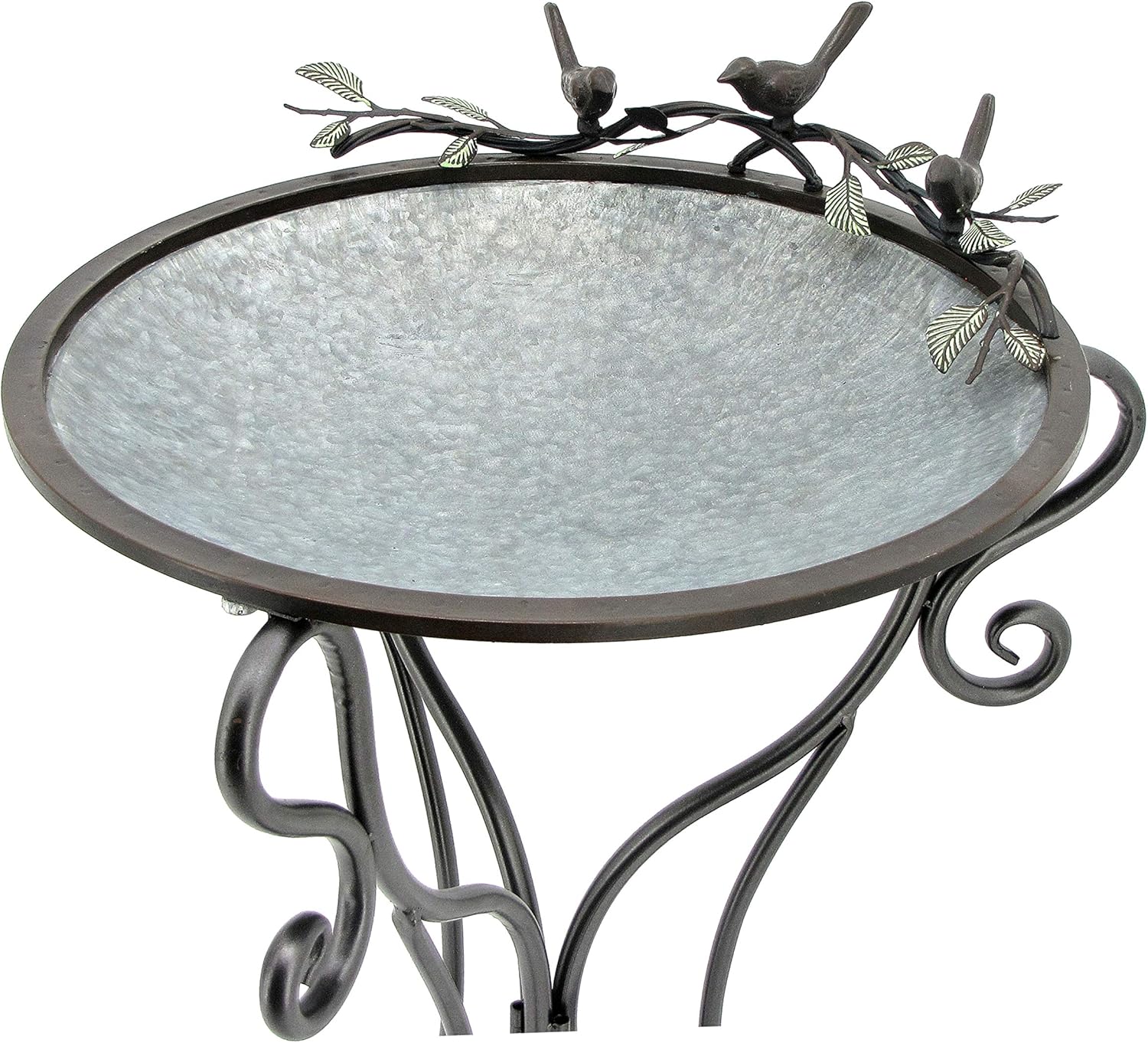 Galvanized Birdbath with Cast Iron Bird Accents X882764
