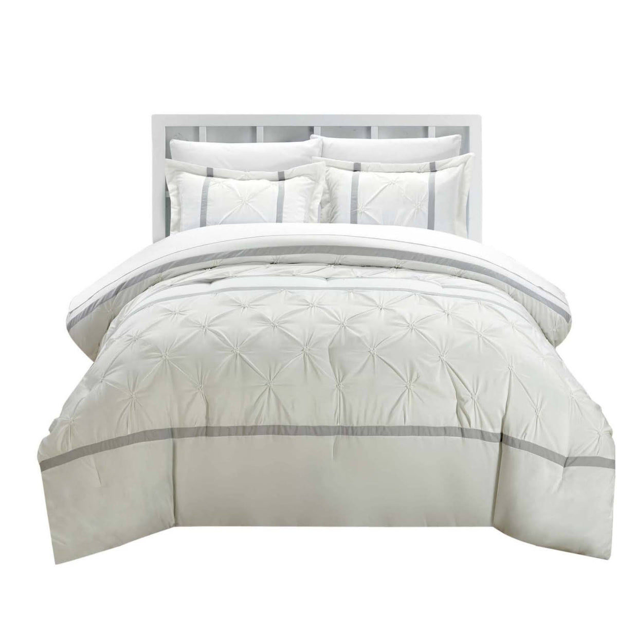 White Pinch Pleat Pintuck Duvet Cover 3-Piece Set Q687914