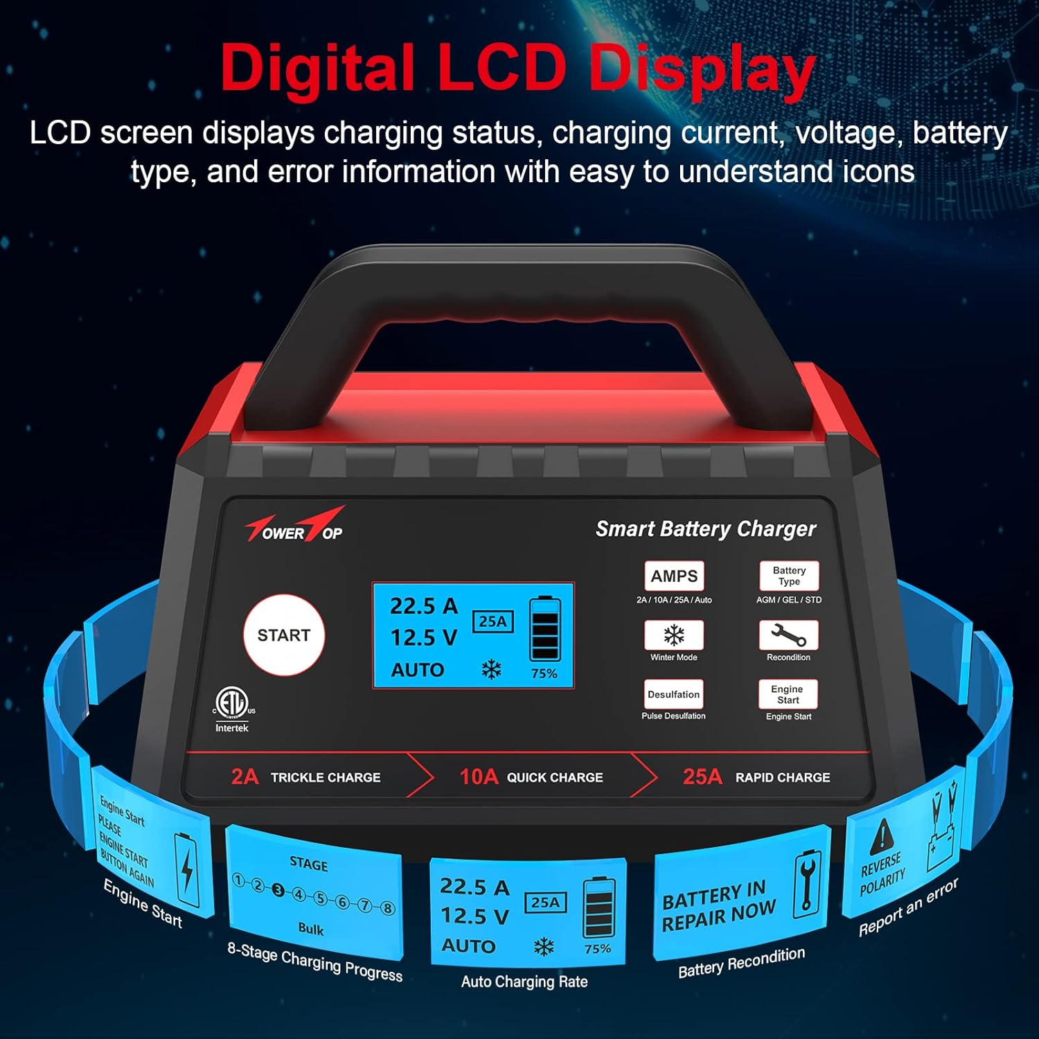 2/10/25Amp 12V Smart Battery Charger with Engine Start L26811