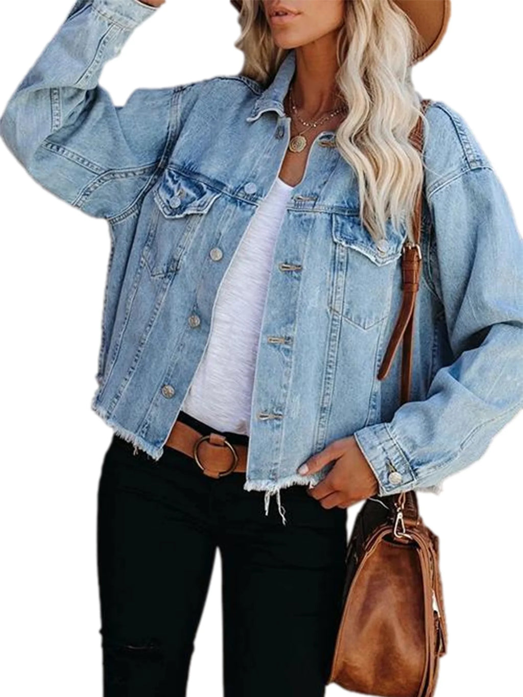 Washed Denim Jacket Long Sleeve Button Down H836