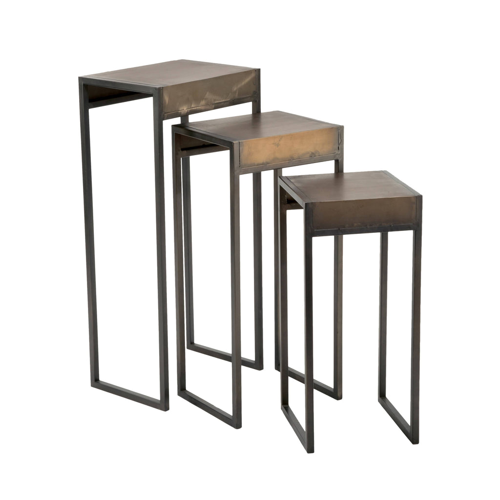 Set of 3 Bronze and Black Rectangular Solid Side Table D55999