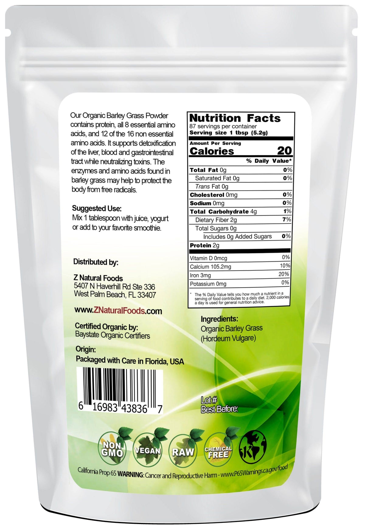 Organic Barley Grass Powder 55 lbs A153357