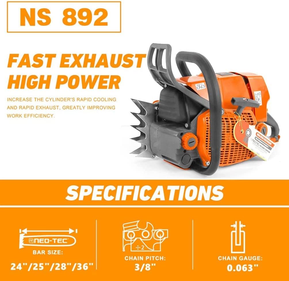 92cc Gas Chainsaw with 24 inch Bar and Chain K397