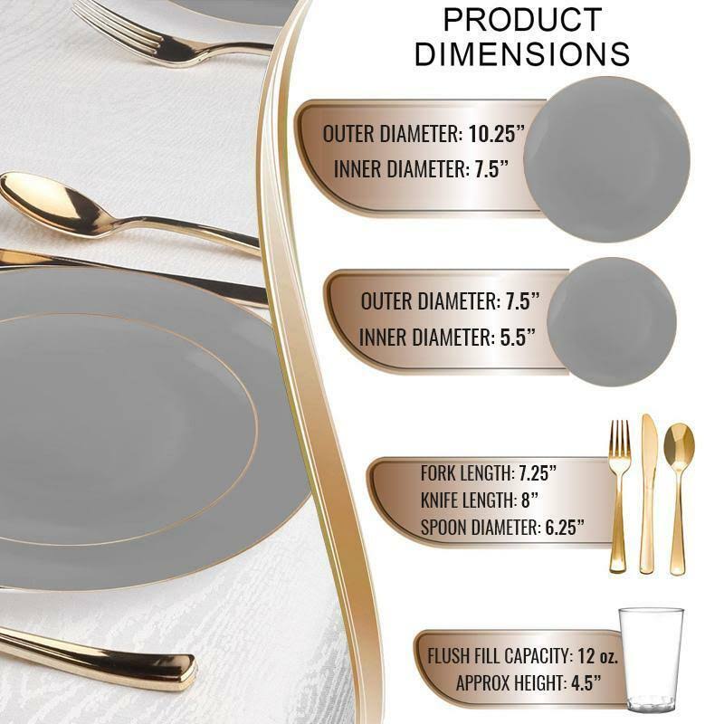 20 Settings Gray Gold Round Disposable Plastic Wedding Value Set H843