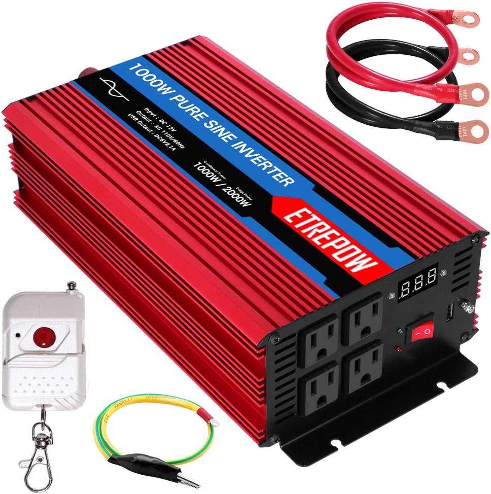 1000 Watt Pure Sine Wave Power Inverter 12V DC to 110V AC B703085