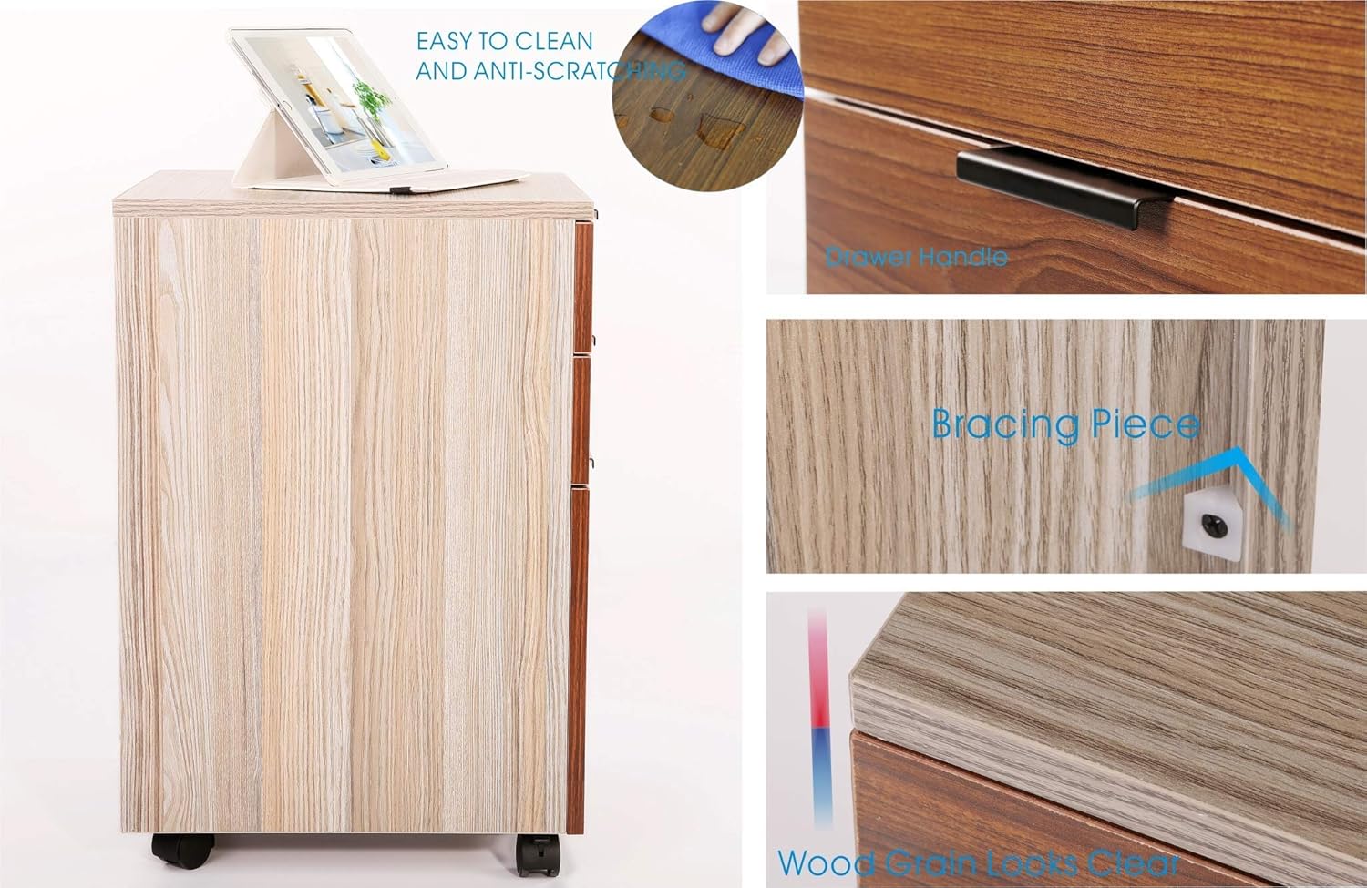3 Drawer Rolling Wood File Cabinet with Locking Wheels Z160278