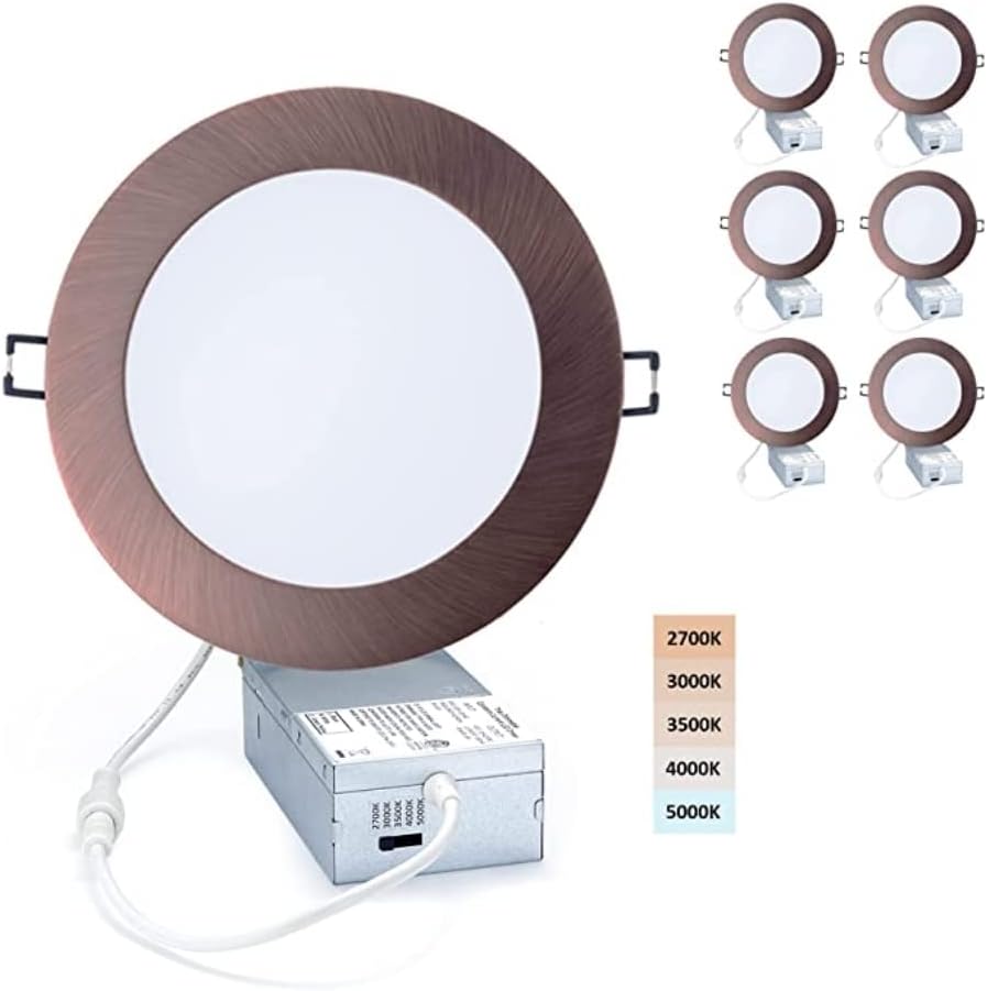 LED Canless Recessed Downlight 4-inch, 5 CCT Adjustable Dimmable, 9W, Black Finish, 6 Pack G6762