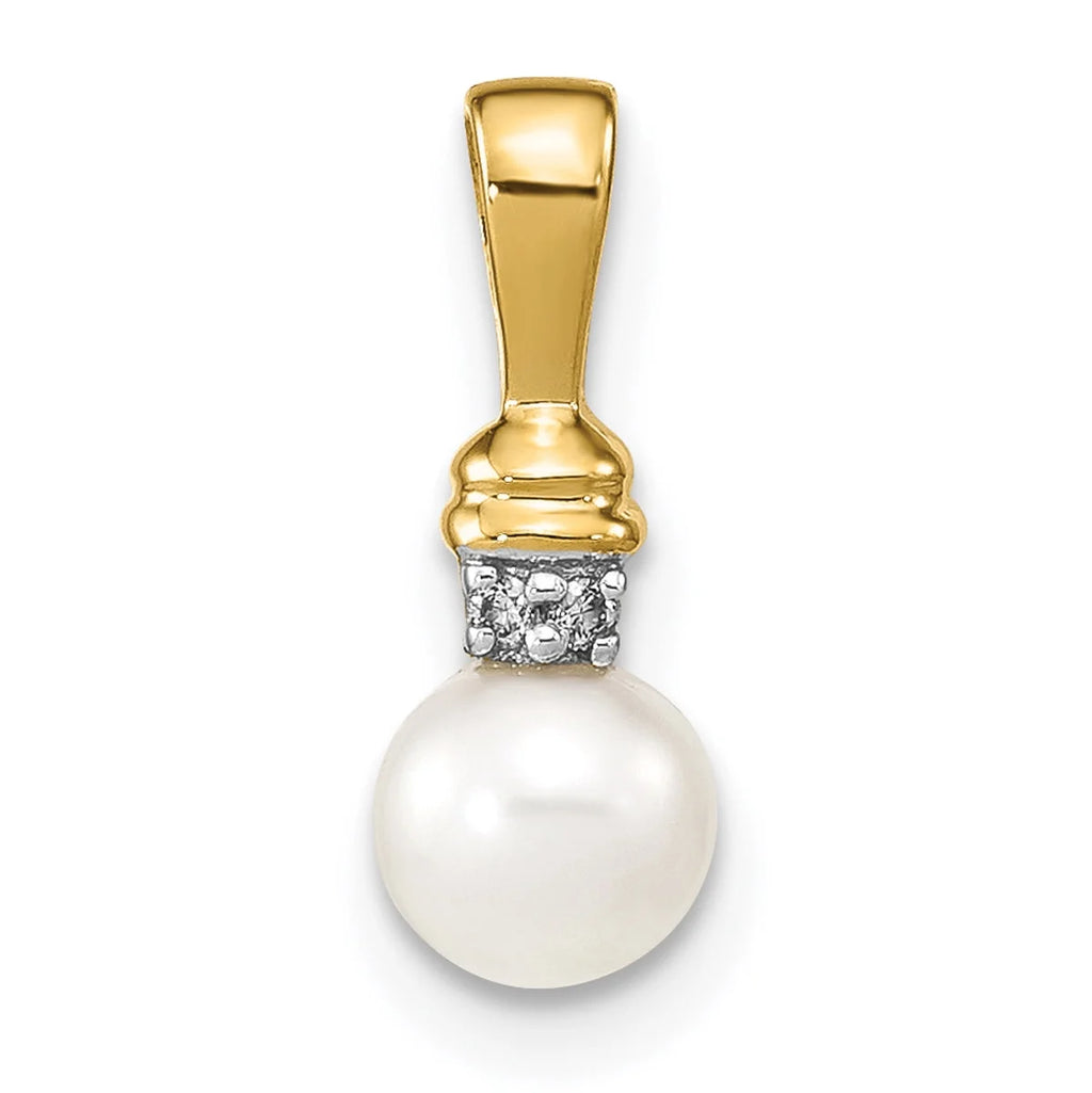 14K Yellow Gold Freshwater Cultured Pearl And Diamond Pendant Charm Necklace 20'' K48864