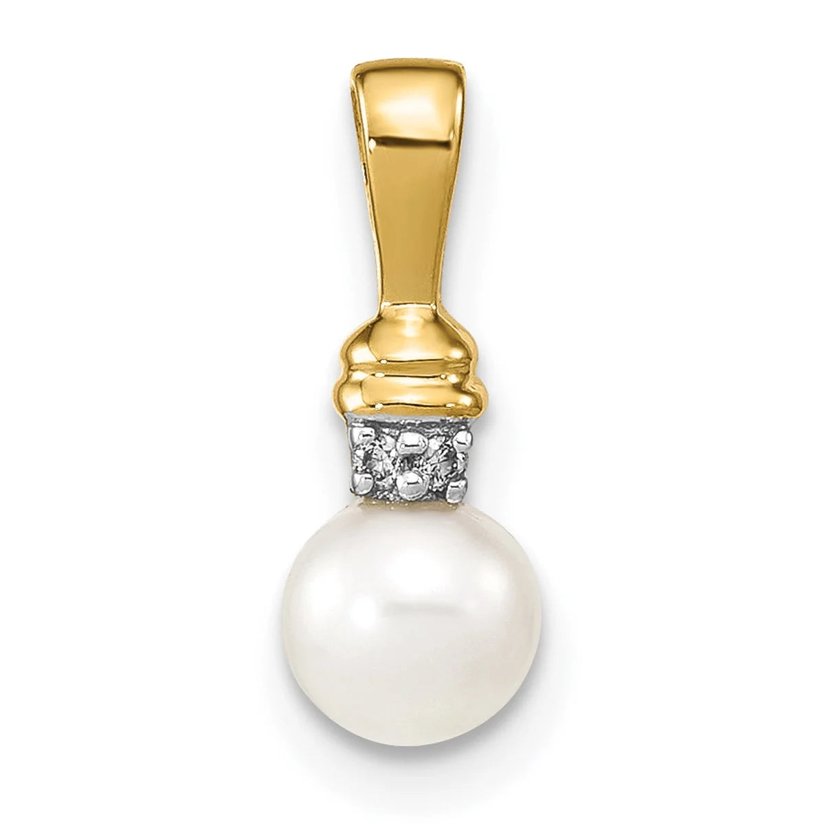 14K Yellow Gold Freshwater Cultured Pearl And Diamond Pendant Charm Necklace 20'' K48864