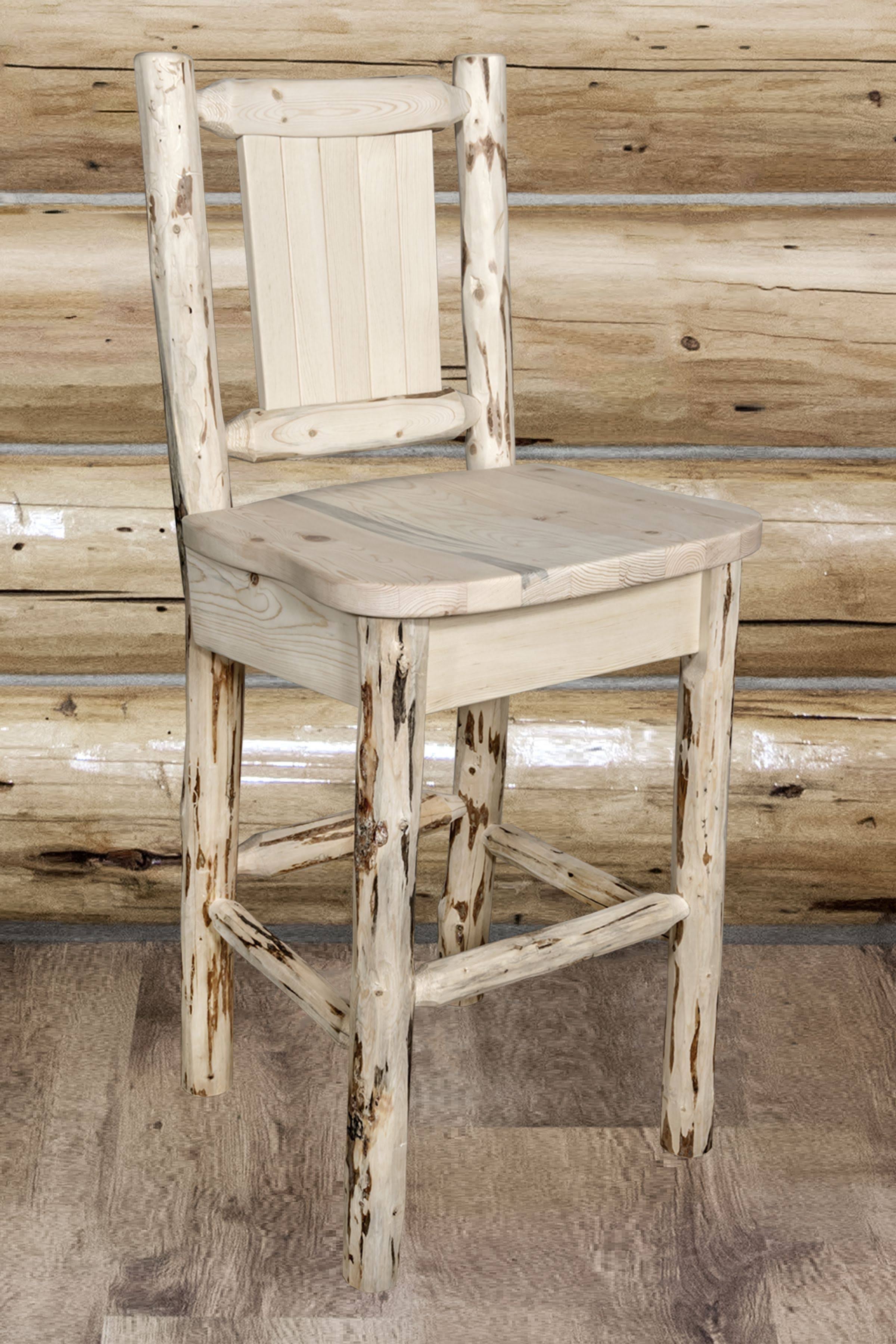 Clear Lacquer Counter Height Barstool with Laser Engraved Bear Design F664