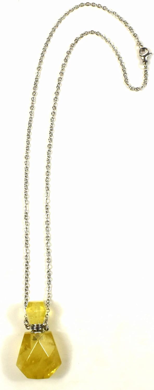 33Mm Golden Citrine Carved Bottle with Stainless Steel Chain A20498